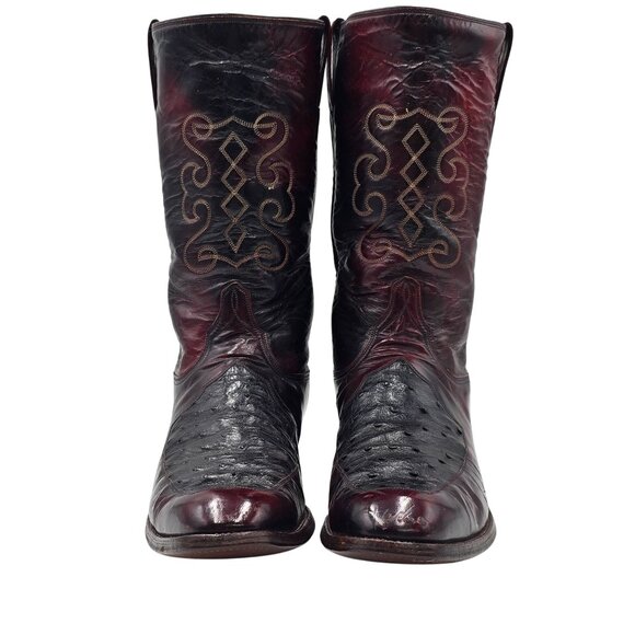 Lucchese San Antonio Exotic Mens 10D Black Cherry Ostrich Cowboy Western Boots - Picture 1 of 14